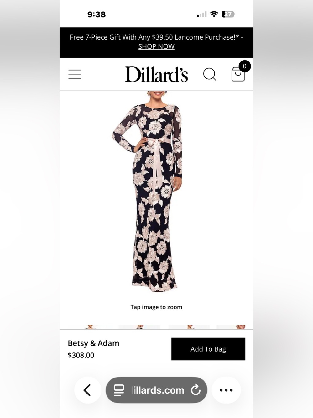 Betsy & Adam Black Maxi Dress with Cream Floral Appliqué and Satin Sash - Picture 5 of 5